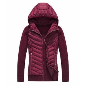 Wine Colored Hooded Quilted Jacket Size L